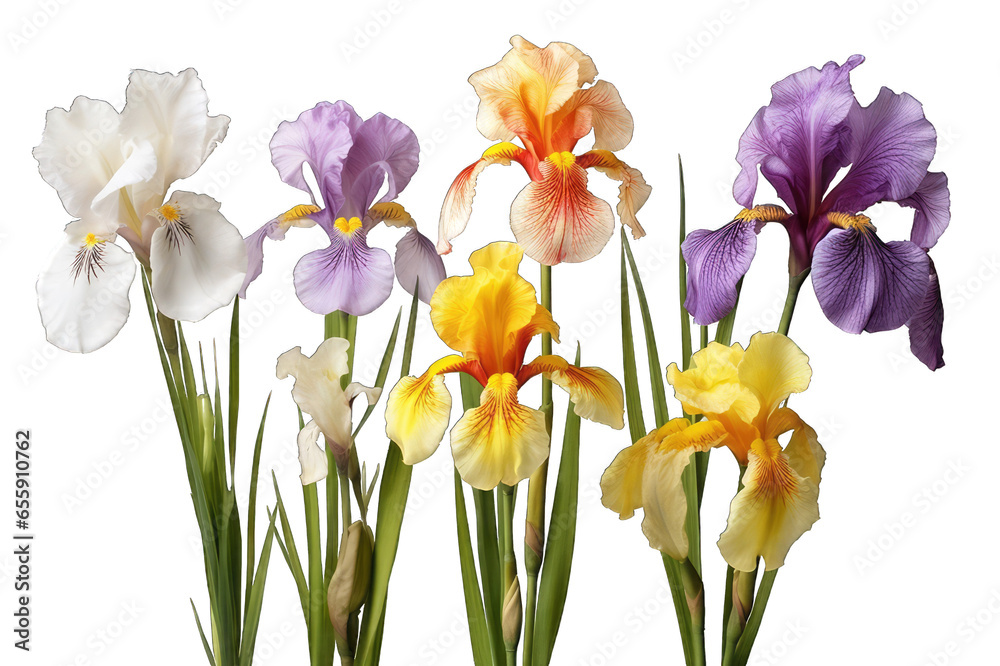 Irises flower painting, transparent background, isolate die cut png file Irises flower painting, transparent background, isolate die cut png file
