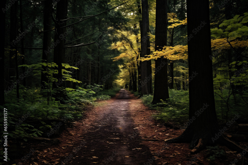 Mystic moody forest view with dark mysterious vibes. nature scenery of woods in autumn Mystic moody forest view with dark mysterious vibes. nature scenery of woods in autumn