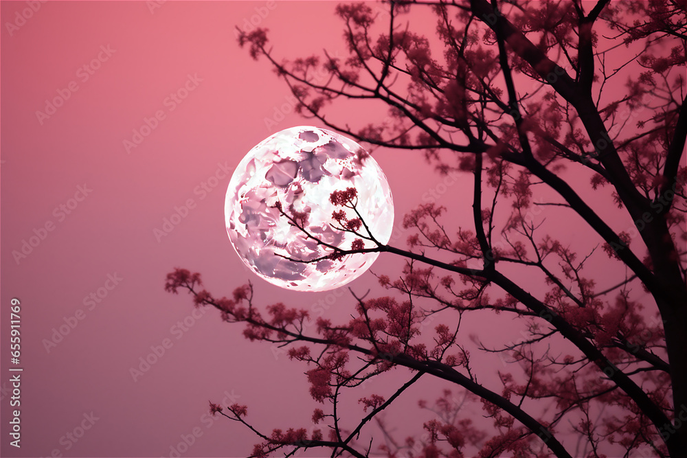 pink Moon on pink sky outside