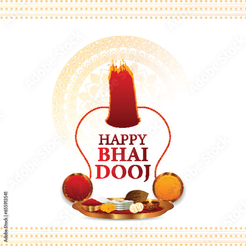Happy bhai dooj celebration background with creative puja plates