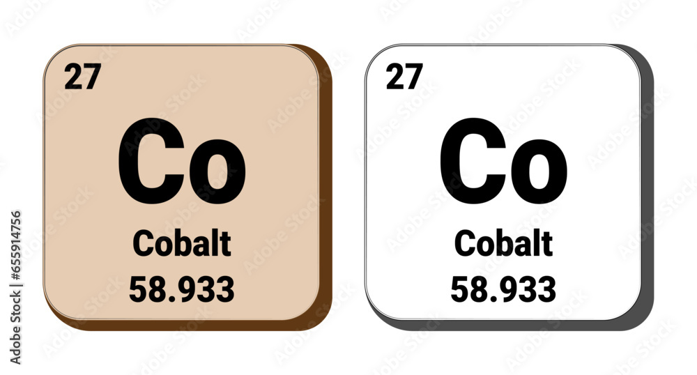 Co, Cobalt element vector icon, periodic table element. Vector illustration EPS 10 File. Isolated on white background. Co, Cobalt element vector icon, periodic table element. Vector illustration EPS 10 File. Isolated on white background.