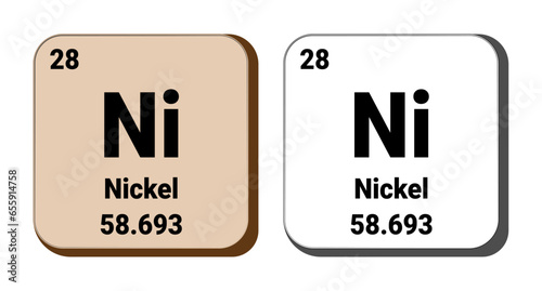 Ni, Nickel element vector icon, periodic table element. Vector illustration EPS 10 File. Isolated on white background.