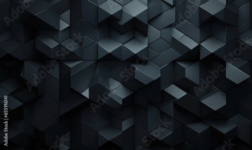 Polished Tiles arranged to create a Futuristic wall. Black, 3D Background formed from Diamond Shaped blocks. 3D Render, Generative AI