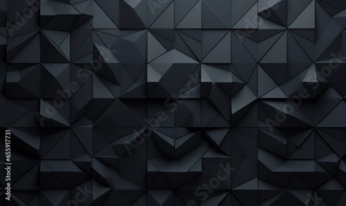 3D Tiles arranged to create a Futuristic wall. Triangular, Black Background formed from Polished blocks. 3D Render, Generative AI photo