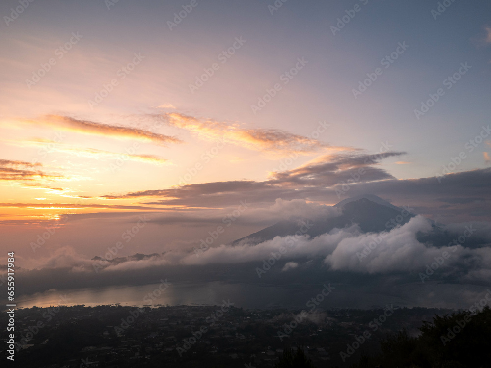 Sunrise over mount Agung and lake Batur Sunrise over mount Agung and lake Batur