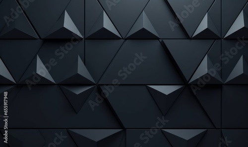 Futuristic, High Tech, dark background, with a triangular block structure. Wall texture with a 3D triangle tile pattern. 3D render, Generative AI photo