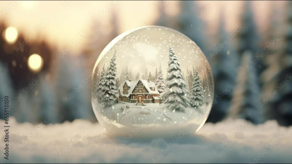 Boule à Neige de Noël avec Paysage Hivernal et Chute de Neige