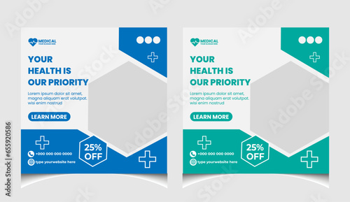 Healthcare or medical social media post template design.