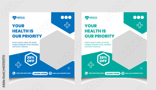 Healthcare or medical social media post template design.