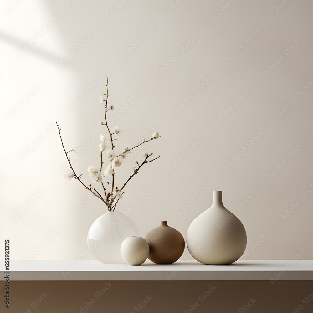 Aesthetic interior design, minimalist, product photography, sleek neutral background. Generative AI.