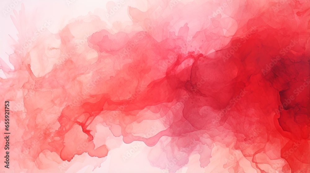 Watercolor painting of abstract red background with splashes and strokes
