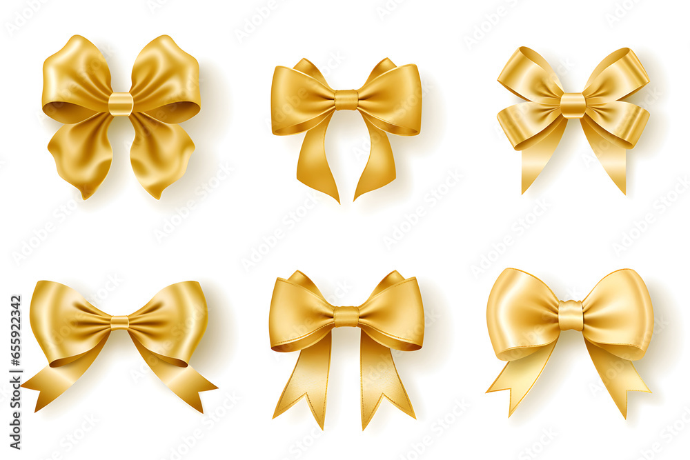Ribbon Set in Golden Color on White Background Vector Graphic