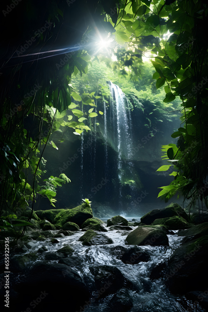 Scene under the waterfall and beautiful nature. Tree view. Scene under the waterfall and beautiful nature. Tree view.