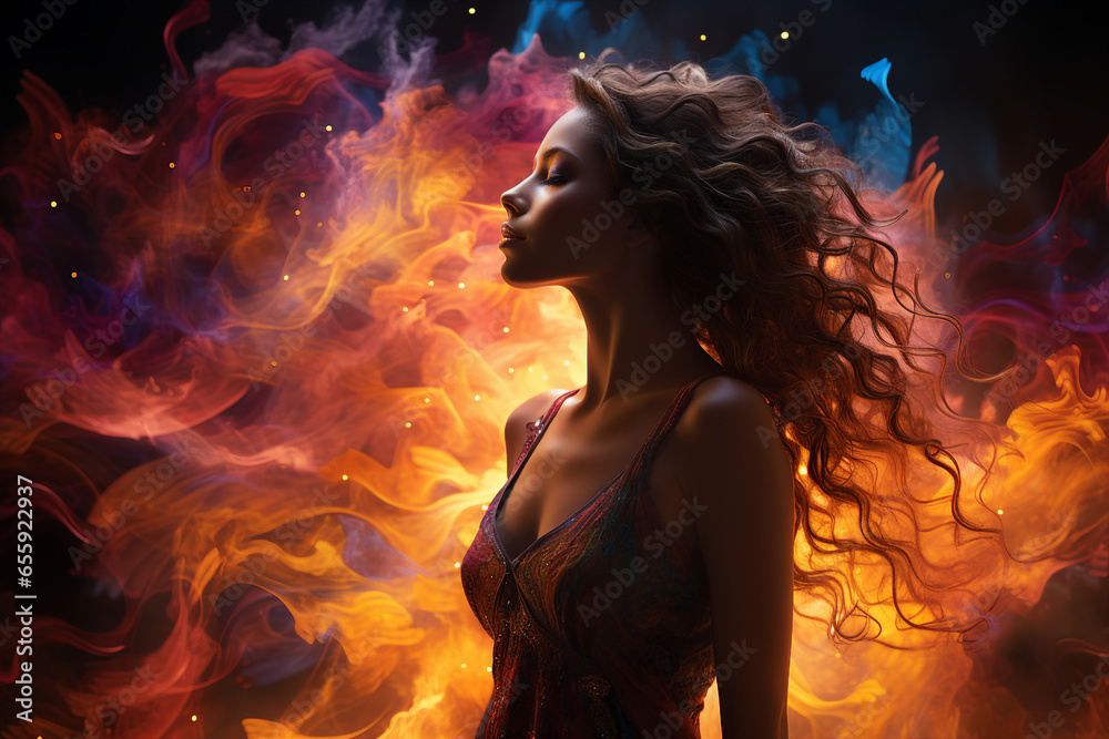 Generative AI surreal image of woman yoga meditation in transcendental ...