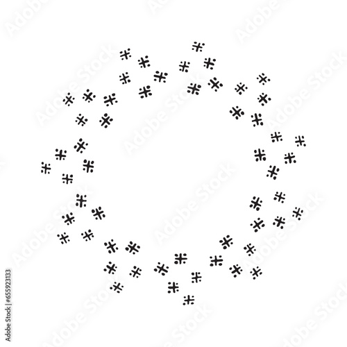 Scandi wreath in quirky vector style isolated on white background. Decorative frames for playful antique graphics. Monochrome ornate quirky illustration. 
