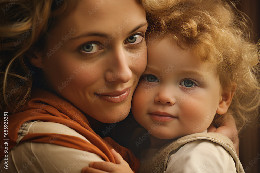 Woman holding newborn charming baby in her arms Created with generative AI Woman holding newborn charming baby in her arms Created with generative AI
