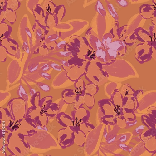 Seamless pattern with floral brunches for textile, fabrics.