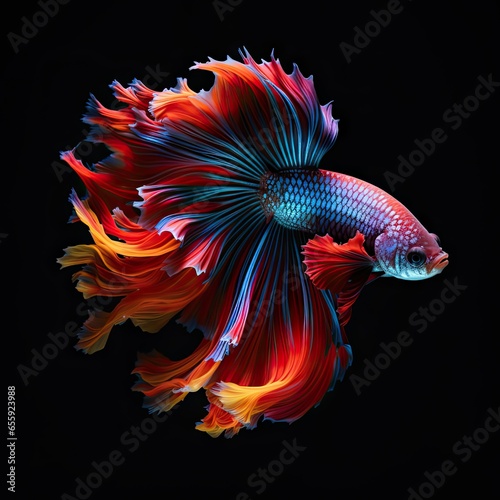 Colorful fighting fish have beautiful tails and fins. AI generated illustrations. © Tammy