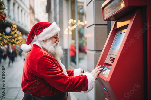 santa claus in front of bank atm