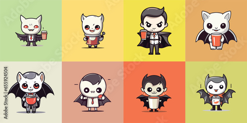 Halloween vector collection of cute Vampire holding a Cake Bakery, 8 character.Symbol graphics Suitable for screen printing t-shirts, book covers, and various printing © jkjeffrey