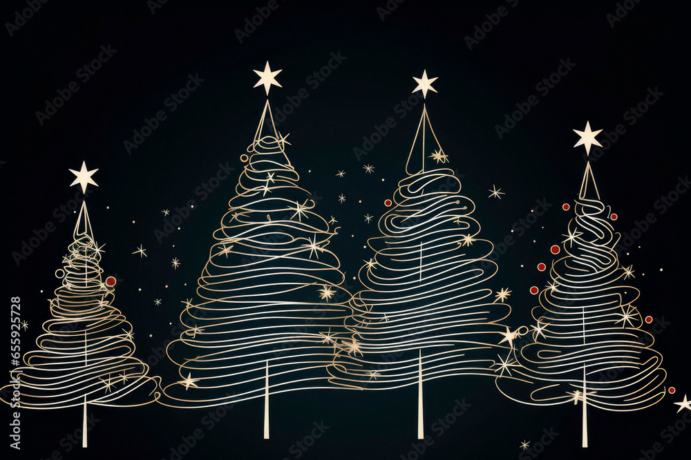 Elegant Lineage of Christmas Minimalist Drawings of Trees in Thin