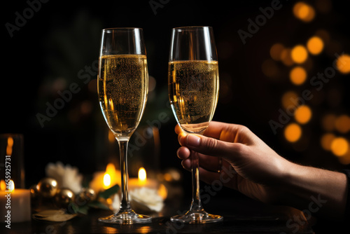 Hand holding glass for Celebration toast with champagne