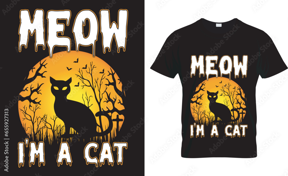  Halloween typrography vector t-shirt design. meow i’m a cat