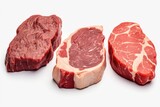 Uncooked Culinary Treasures. Succulent Raw Steaks and Premium Cuts of Beef Spotlight Excellence in Culinary Artistry and Gourmet Quality. Gastronomic Mastery 