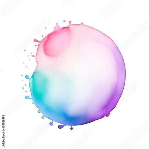 Colorful rainbow pastel watercolor drop on paper texture, ink paint splash stain isolated transparent design element, color powder splatters spot AI generated