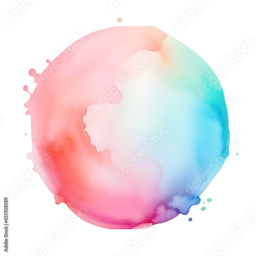 Colorful rainbow pastel watercolor drop on paper texture, ink paint splash stain isolated transparent design element, color powder splatters spot 