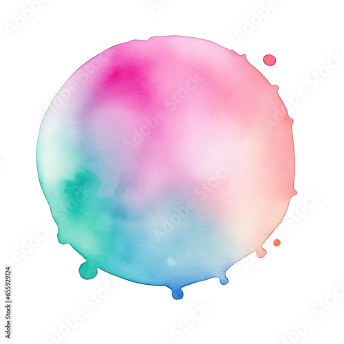 Colorful rainbow pastel watercolor drop on paper texture, ink paint splash stain isolated transparent design element, color powder splatters spot AI generated