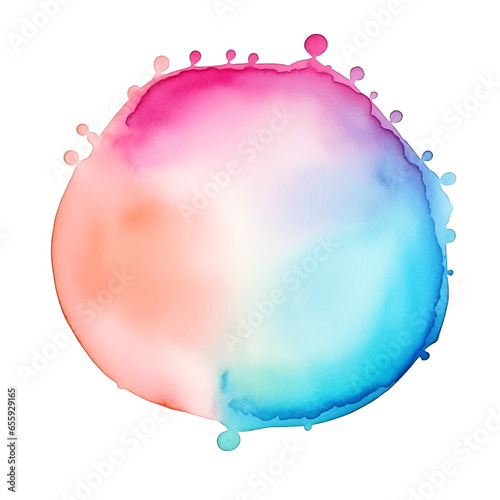 Colorful rainbow pastel watercolor drop on paper texture, ink paint splash stain isolated transparent design element, color powder splatters spot AI generated