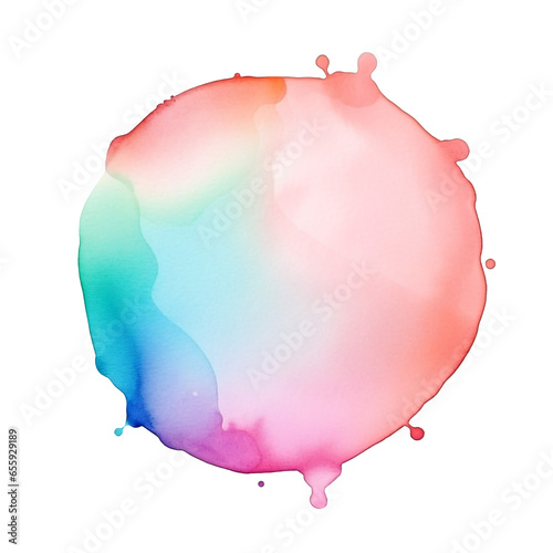 Colorful rainbow pastel watercolor drop on paper texture, ink paint splash stain isolated transparent design element, color powder splatters spot AI generated