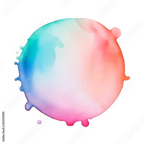 Colorful rainbow pastel watercolor drop on paper texture, ink paint splash stain isolated transparent design element, color powder splatters spot AI generated