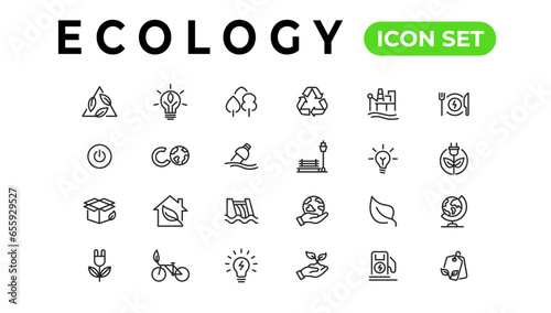 Ecology line icons set. Renewable energy outline icons collection. Solar panel, recycle, eco, bio, power, water - stock vector
