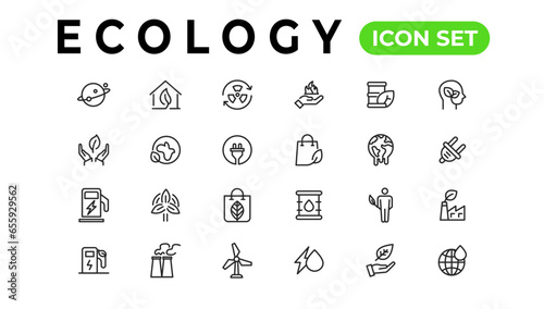 Ecology line icons set. Renewable energy outline icons collection. Solar panel, recycle, eco, bio, power, water - stock vector