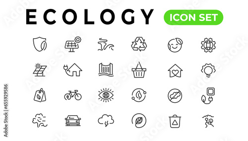 Ecology line icons set. Renewable energy outline icons collection. Solar panel, recycle, eco, bio, power, water - stock vector