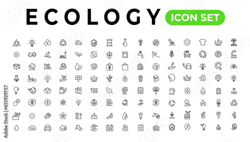 Ecology line icons set. Renewable energy outline icons collection. Solar panel, recycle, eco, bio, power, water - stock vector