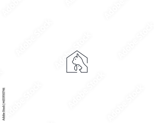 Dog and cat logo design template vector, line of pet logo design suitable for pet shop, store, cafe, business, hotel, veterinary clinic, Domestic animal vector illustration logotype, sign, symbol.