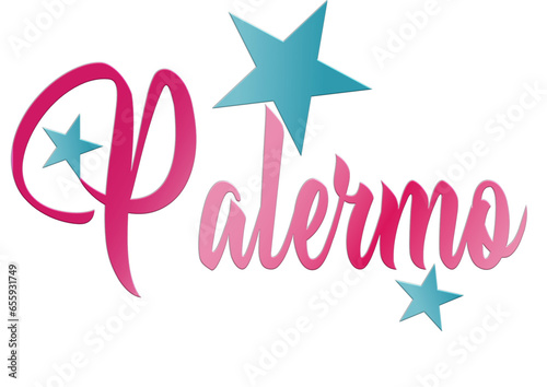 Palermo - city ​​name -word - Vector Graphics with stars - blue and pink color -ideal for websites, presentations, greetings, banners, cards, t-shirt, sweatshirt, prints, mug, Sublimation, Cricut