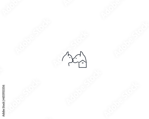 Dog and cat logo design template vector, line of pet logo design suitable for pet shop, store, cafe, business, hotel, veterinary clinic, Domestic animals vector illustration logotype, sign or symbol