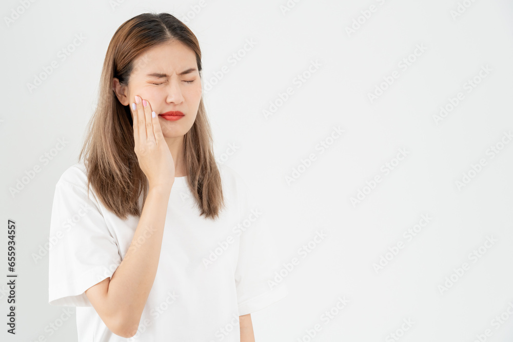 Asian woman feel toothache from gingivitis, female suffer tooth, decay problems, dental care. sensitive tooth, decay problem, bad breath, Gingival Recession, Oral Hygiene instruction, tooth extraction Asian woman feel toothache from gingivitis, female suffer tooth, decay problems, dental care. sensitive tooth, decay problem, bad breath, Gingival Recession, Oral Hygiene instruction, tooth extraction