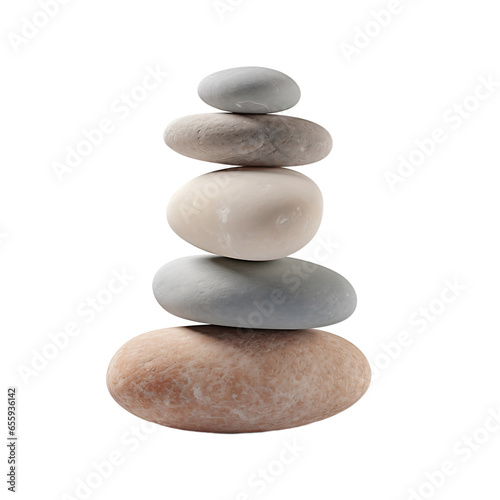 Zen. Flat stones stacked on top of each other on a light transparent background. PNG file. Generative AI