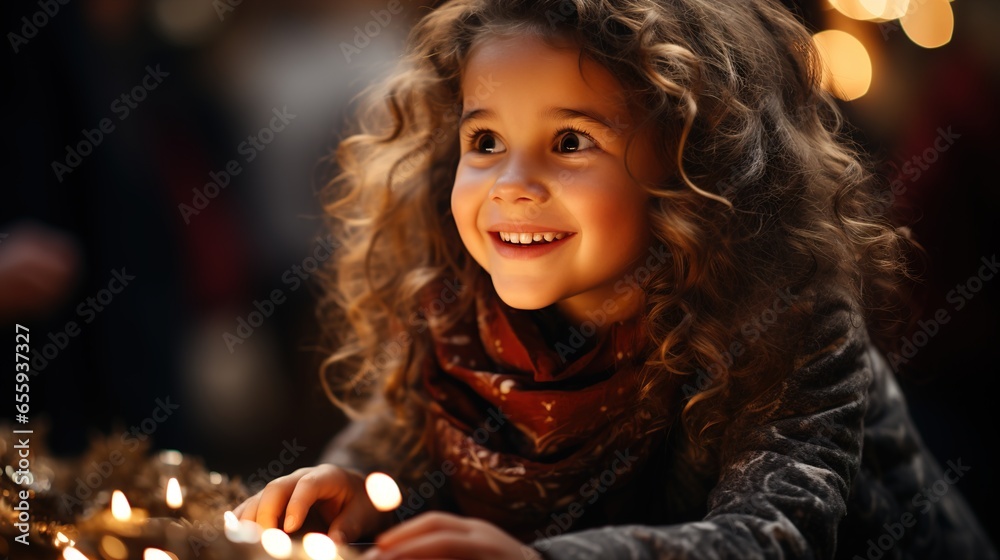 Smiling Girl at Winter Christmas Market, Delightful Moment as She Admires Christmas Ornaments Amidst the Warm Glow of Christmas Night Lights, Winter night
Smiling Girl at Winter Christmas Market, Delightful Moment as She Admires Christmas Ornaments Amidst the Warm Glow of Christmas Night Lights, Winter night