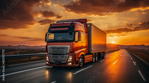 truck at sunset logistics import export cargo truck background