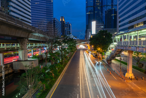 Bangkok business center District, Chong Nonsi skywalk for transit between sky train, Bangkok Thailand photo