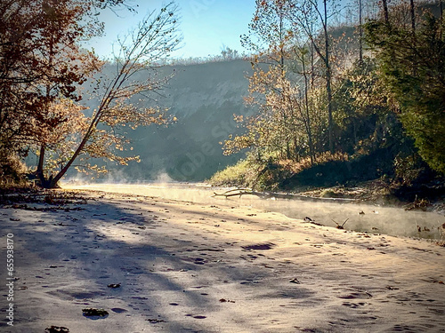 Beautiful morning mist on a sandy bluff.
