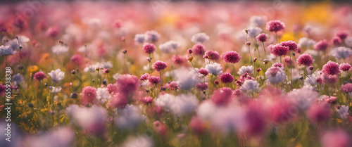 Enchanting Summer Garden: Macro Image of Blooming Flowers in Warm Sunlight