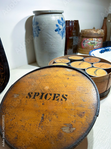 Antique wooden old spice holders.
