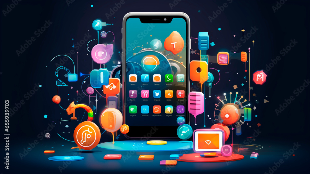 Obraz premium Image Mobile application and software development: software and technical support in these areas. Generative AI